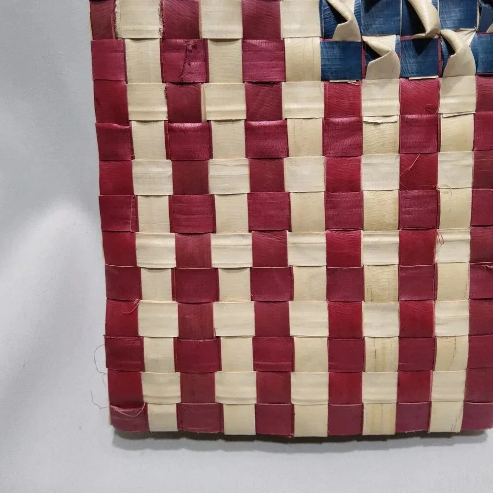 American Flag Woven Straw Grass Bag/ Basket Handmade - Picture 4 of 11